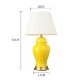 NNEAGS Oval Ceramic Table Lamp with Gold Metal Base Desk Lamp Yellow
