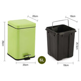 NNEAGS Foot Pedal Stainless Steel Rubbish Recycling Garbage Waste Trash Bin Square 6L Green