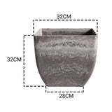 NNEAGS 2X 32cm Rock Grey Square Resin Plant Flower Pot in Cement Pattern Planter Cachepot for Indoor Home Office