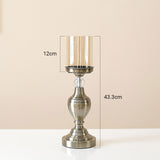 NNEAGS 43.3cm Glass Candlestick Candle Holder Stand Pillar Glass/Iron Metal
