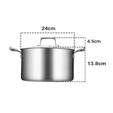 NNEAGS 2X 24cm Stainless Steel Soup Pot Stock Cooking Stockpot Heavy Duty Thick Bottom with Glass Lid