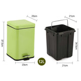 NNEAGS 2X 12L Foot Pedal Stainless Steel Rubbish Recycling Garbage Waste Trash Bin Square Green