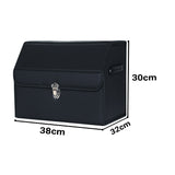 NNEAGS Leather Car Boot Collapsible Foldable Trunk Cargo Organizer Portable Storage Box With Lock Black Small