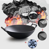 NNEAGS 2X 32cm Cast Iron Wok FryPan Fry Pan with Double Handle
