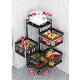 NNEAGS 4 Tier Steel Square Rotating Kitchen Cart Multi-Functional Shelves Portable Storage Organizer with Wheels