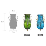 NNEAGS 51cm Green Glass Tall Floor Vase with 12pcs White Artificial Fake Flower Set