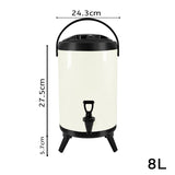 NNEAGS 8L Stainless Steel Insulated Milk Tea Barrel Hot and Cold Beverage Dispenser Container with Faucet White