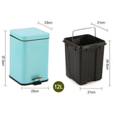 NNEAGS Foot Pedal Stainless Steel Rubbish Recycling Garbage Waste Trash Bin Square 12L Blue