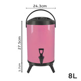 NNEAGS 8X 8L Stainless Steel Insulated Milk Tea Barrel Hot and Cold Beverage Dispenser Container with Faucet Pink