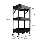 NNEAGS 3 Tier Steel Black Foldable Kitchen Cart Multi-Functional Shelves Portable Storage Organizer with Wheels