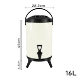 NNEAGS 4X 16L Stainless Steel Insulated Milk Tea Barrel Hot and Cold Beverage Dispenser Container with Faucet White