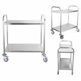 NNEAGS 2X 2 Tier 81x46x85cm Stainless Steel Kitchen Dining Food Cart Trolley Utility Round Small