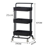 NNEAGS 3 Tier Steel Black Movable Kitchen Cart Multi-Functional Shelves Portable Storage Organizer with Wheels