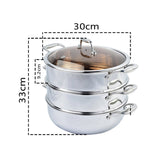 NNEAGS 3 Tier 30cm Heavy Duty Stainless Steel Food Steamer Vegetable Pot Stackable Pan Insert with Glass Lid