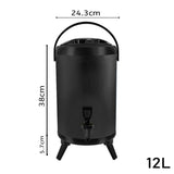 NNEAGS 4X 12L Stainless Steel Insulated Milk Tea Barrel Hot and Cold Beverage Dispenser Container with Faucet Black