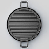 NNEAGS 2X 28cm Ribbed Cast Iron Frying Pan Skillet Coating Steak Sizzle Platter