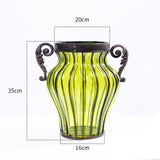 NNEAGS Green Colored Glass Flower Vase with 10 Bunch 6 Heads Artificial Fake Silk Rose Home Decor Set