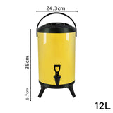 NNEAGS 4X 12L Stainless Steel Insulated Milk Tea Barrel Hot and Cold Beverage Dispenser Container with Faucet Yellow