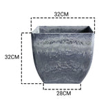 NNEAGS 32cm Weathered Grey Square Resin Plant Flower Pot in Cement Pattern Planter Cachepot for Indoor Home Office