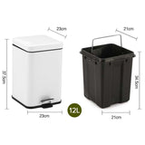 NNEAGS 4X 12L Foot Pedal Stainless Steel Rubbish Recycling Garbage Waste Trash Bin Square White