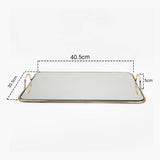 NNEAGS 40.5cm Gold Flat-Lay Mirror Glass Metal Tray Vanity Makeup Perfume Jewelry Organiser with Handles