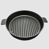 NNEAGS 2X 26cm Round Ribbed Cast Iron Frying Pan Skillet Steak Sizzle Platter with Handle