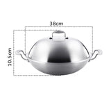 NNEAGS 2X 3-Ply 38cm Stainless Steel Double Handle Wok Frying Fry Pan Skillet with Lid