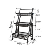 NNEAGS 2X 3 Tier Steel Black Adjustable Kitchen Cart Multi-Functional Shelves Portable Storage Organizer with Wheels