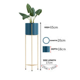 NNEAGS 2X 2 Layer 65cm Gold Metal Plant Stand with Blue Flower Pot Holder Corner Shelving Rack Indoor Display