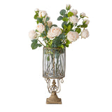 NNEAGS European Clear Glass Cylinder Flower Vase Solid Base with Gold Metal Pattern