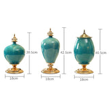 NNEAGS 42.50cm Ceramic Oval Flower Vase with Gold Metal Base Green
