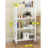 NNEAGS 4 Tier Steel White Foldable Display Stand Multi-Functional Shelves Portable Storage Organizer with Wheels