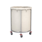 NNEAGS 2X Stainless Steel Round Soiled Linen Laundry Trolley Cart with Wheels White