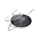 NNEAGS 34cm Stainless Steel Tri-Ply Frying Cooking Fry Pan Textured Non Stick Skillet with Glass Lid and Helper Handle