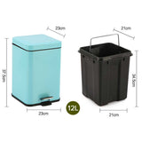 NNEAGS 2X 12L Foot Pedal Stainless Steel Rubbish Recycling Garbage Waste Trash Bin Square Blue