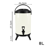 NNEAGS 4X 8L Stainless Steel Insulated Milk Tea Barrel Hot and Cold Beverage Dispenser Container with Faucet White