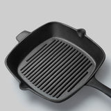 NNEAGS 2X 26cm Square Ribbed Cast Iron Frying Pan Skillet Steak Sizzle Platter with Handle