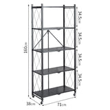 NNEAGS 5 Tier Steel Black Foldable Kitchen Cart Multi-Functional Shelves Portable Storage Organizer with Wheels