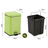 NNEAGS 2X 6L Foot Pedal Stainless Steel Rubbish Recycling Garbage Waste Trash Bin Square Green