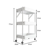 NNEAGS 3 Tier Steel White Foldable Kitchen Cart Multi-Functional Shelves Portable Storage Organizer with Wheels