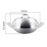 NNEAGS 3-Ply 42cm Stainless Steel Double Handle Wok Frying Fry Pan Skillet with Lid
