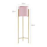 NNEAGS 2X 2 Layer 60cm Gold Metal Plant Stand with Pink Flower Pot Holder Corner Shelving Rack Indoor Display