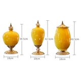 NNEAGS 2X 40cm Ceramic Oval Flower Vase with Gold Metal Base Yellow