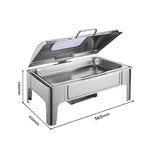 NNEAGS 2X 9L Rectangular Stainless Steel Soup Warmer Roll Top Chafer Chafing Dish Set with Glass Visual Window Lid