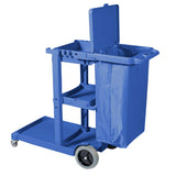NNEAGS 3 Tier Multifunction Janitor Cleaning Waste Cart Trolley and Waterproof Bag with Lid Blue