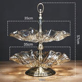 NNEAGS 2 Tier Bronze Lotus Vertex Crystal Glass Fruit Bowl Candy Holder Countertop Dessert Serving Basket Decor