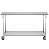 NNEAGS 150cm Catering Kitchen Stainless Steel Prep Work Bench Table with Wheels