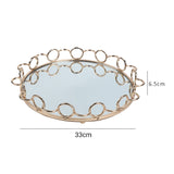 NNEAGS 33cm Bronze-Colored Round Mirror Glass Metal Tray Vanity Makeup Perfume Jewelry Organiser with Handles