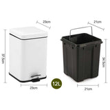 NNEAGS 2X 12L Foot Pedal Stainless Steel Rubbish Recycling Garbage Waste Trash Bin Square White