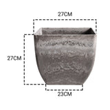NNEAGS 27cm Rock Grey Square Resin Plant Flower Pot in Cement Pattern Planter Cachepot for Indoor Home Office